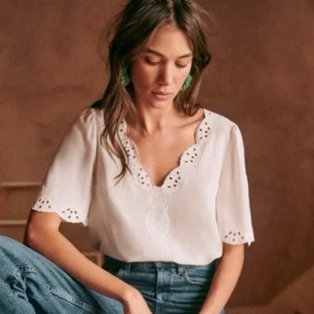 Sezane Francia Silk Top ecru light cream, size 42, XL, 10